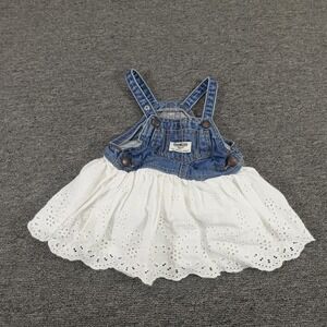 OshKosh B'gosh Overall Dress Girls 6M Blue Denim White Eyelet Skirt Summer